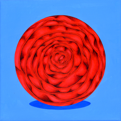 Annette von der Bey, red spiral on blue