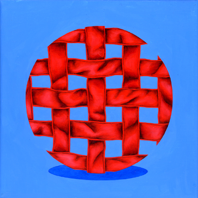 Annette von der Bey, red grid on blue