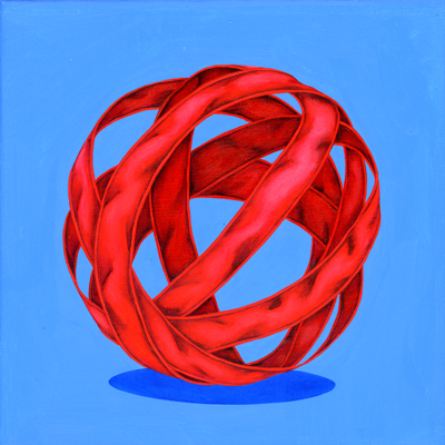 Annette von der Bey, red ribbon on blue