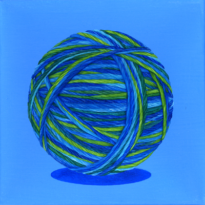 Annette von der Bey, ball of wool blue-green on blue