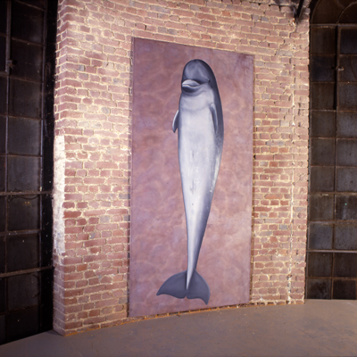 Annette von der Bey, Großer Tümmler im Alten Wasserturm Viersen, 300cm x 150cm, Öl auf Leinen